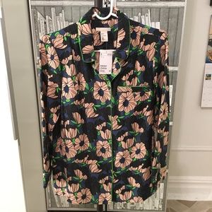 H&M Pajama Style Floral Shirt Top Blouse 6 Navy hm